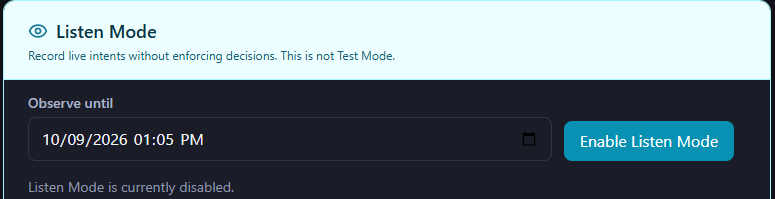 Listen Mode switch in the Organization tab
